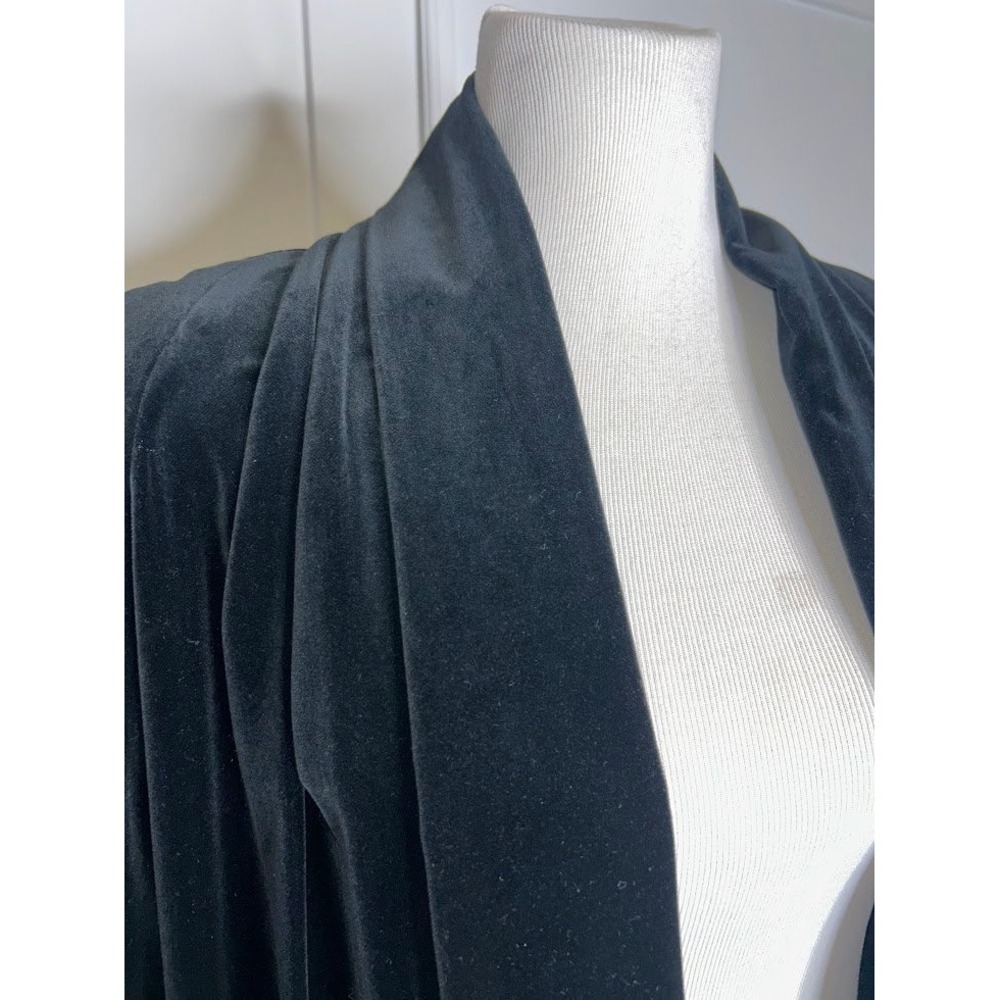 Vintage Velvet Duster Coat Black Long Shawl Collar Open Front Cuffed Lined L/XL - Picture 7 of 10